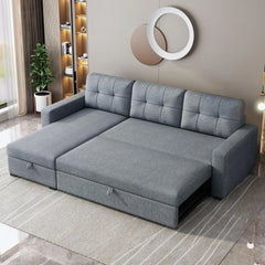 81.5"" L-Shape Pull Out Couch With Reversible Storage Chaise,Sleeper Sectional Sofa With Pullout Bed And 3 Removable Back