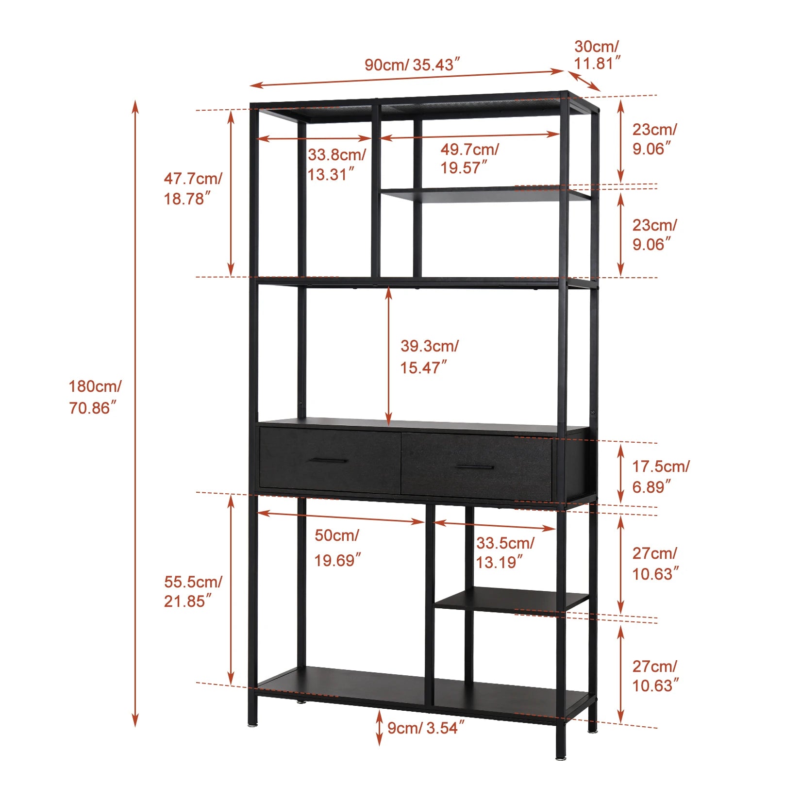 Extra Large Vintage Industrial Bookcase Tall Shelf Metal Display Unit with Cabinet and Drawer Kitchen Open Display