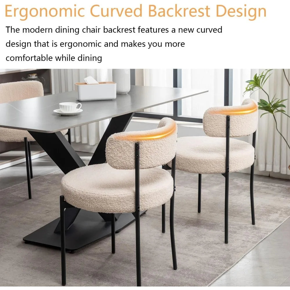 Dining Chair Set of 4 with Black Metal Legs for Dining Room, Kitchen, Round Modern Upholstered Dining Chair