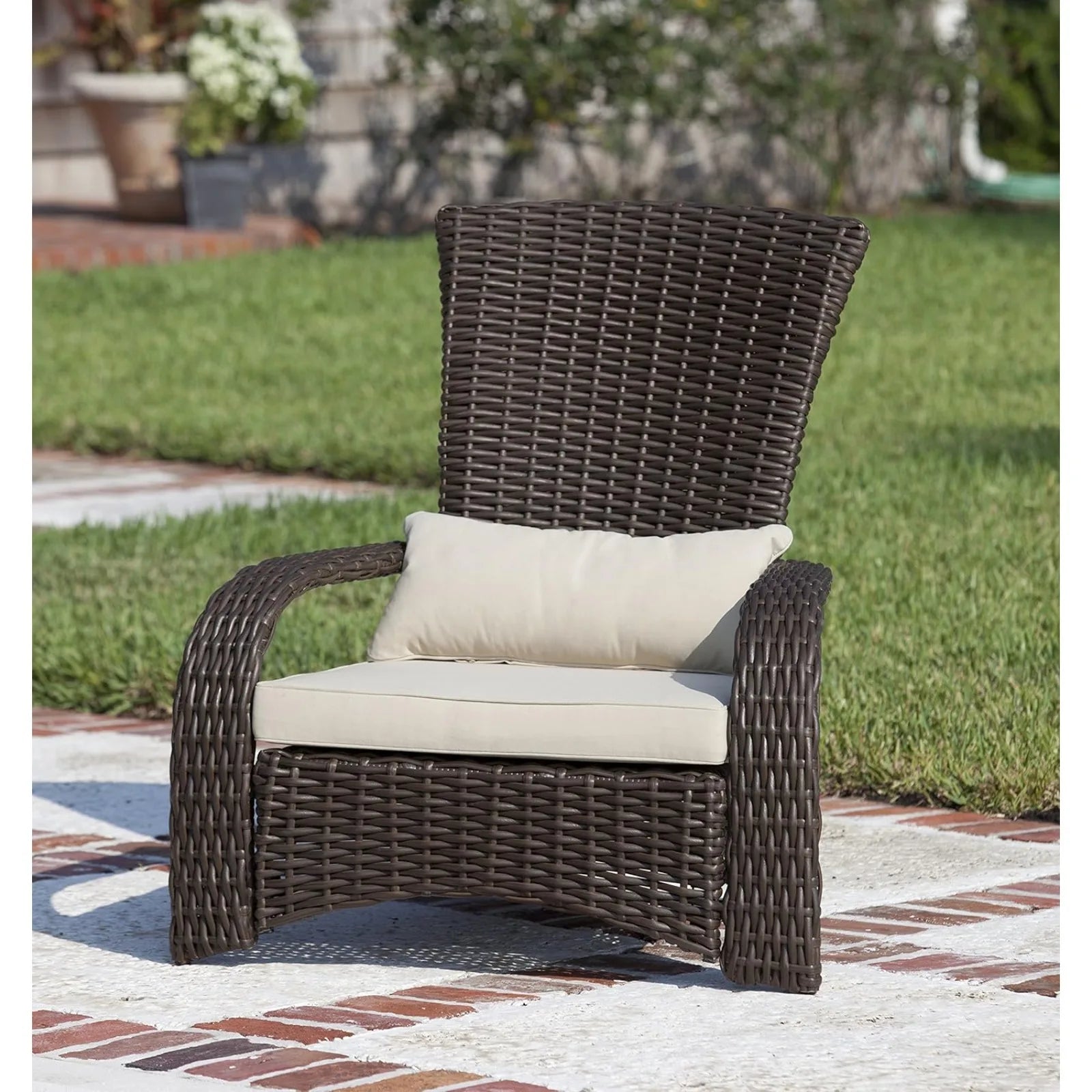 US 62172 Deluxe Coconino Wicker Lounge Chair All Weather Wicker Armchair Lightweight Durable Adirondack Style Includes 3" Thick