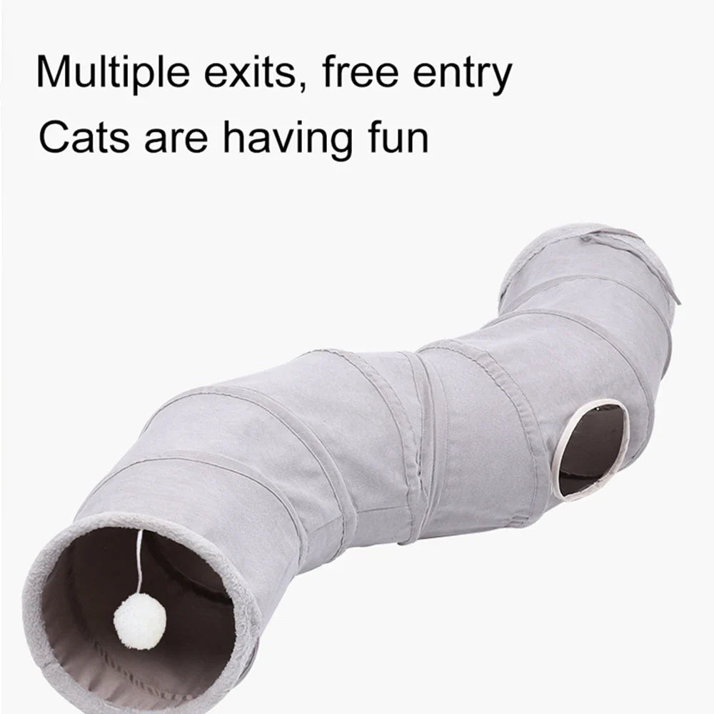 Cat Tunnels for Indoor Cats Collapsible Cat Toys Play Tube 3 Ways S Shape Cat Tunnel Grey Suede Pet Crinkle Tunnels with Ball