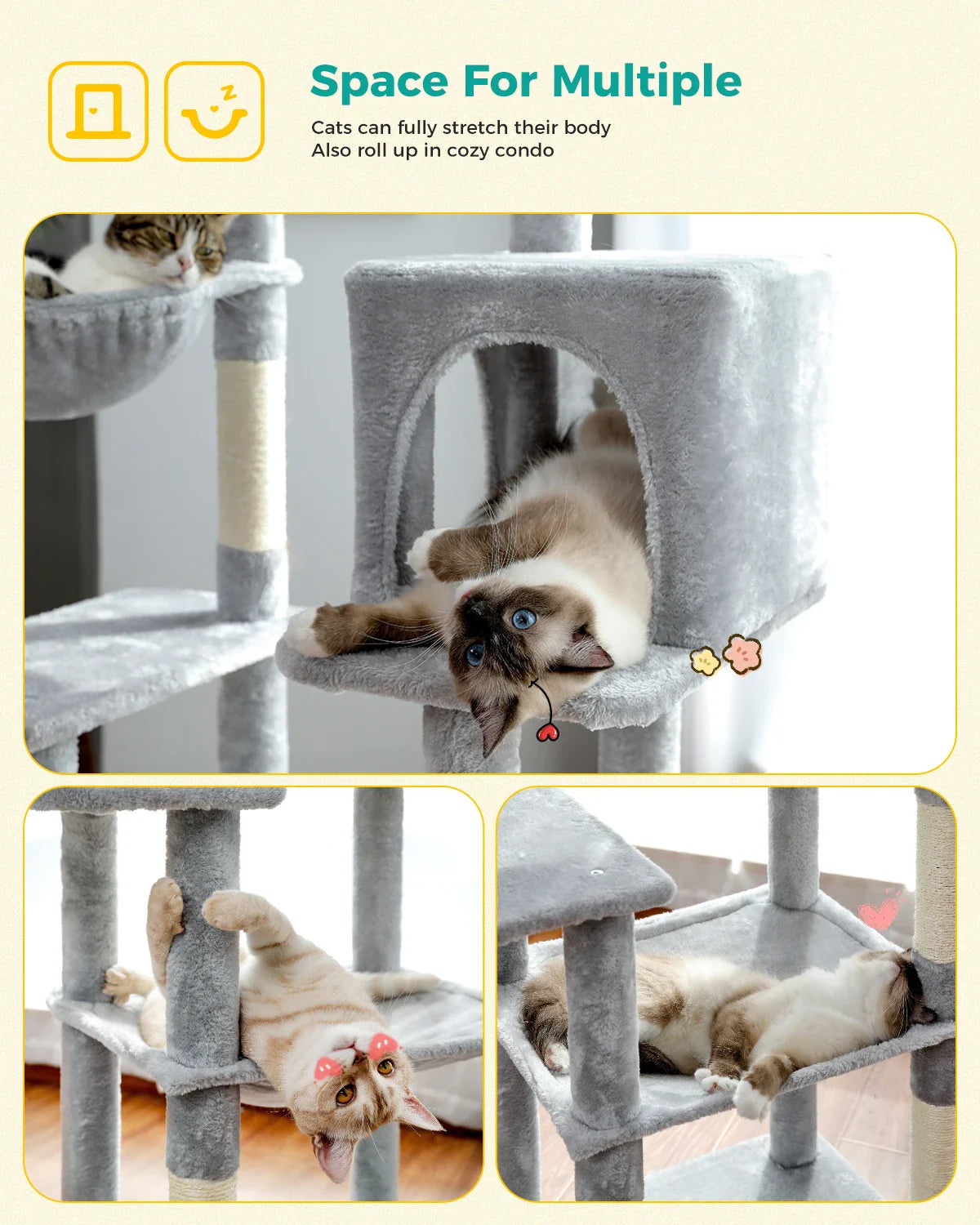 Multi-Level Cat Tree with Condo Scratching Posts Large Cat Tower with Hammock Cat Accessories Kitty Cat Toys Cat Pet Supplies