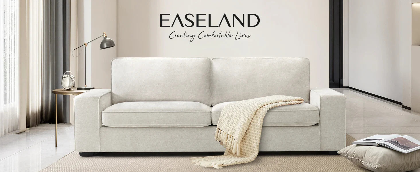 EASELAND Sofa Couch, 88" Chenille Loveseat for Living Room, 3 Seater Lounge Sofa for Bedroom with Removable Back and Seat Cushio