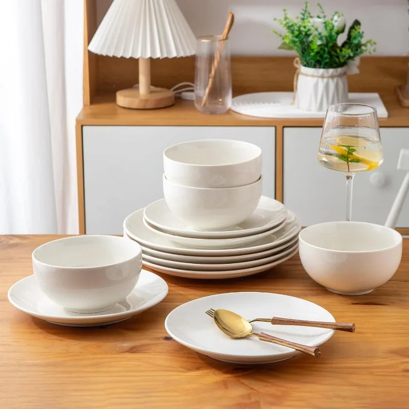 Ceramic Dinnerware Sets,Stoneware Coupe Plates and Bowls Sets,Highly Chip and Crack Resistant | Dishwasher & Microwave