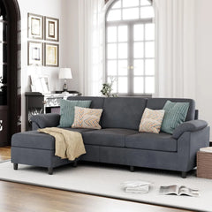 79" Convertible Sectional Sofa Couch, 3 Seat L Shaped Sofa with Removable Pillows Linen Fabric Small Couch，Living Room Sofas