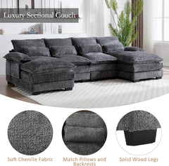 110" Sectional Sofa Cloud Couch for Living Room, Modern Chenille U Shaped Couch, Comfy Modular Sofa Sleeper(Gray)