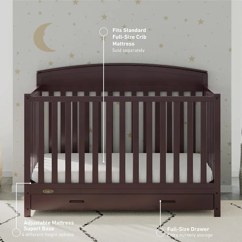 Benton 5-in-1 Convertible Crib – GREENGUARD Gold Certified,Converts from Baby Crib to Toddler Bed,Daybed and Full-Size Bed