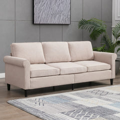 HORGAEO Linen 3 Seater Small Couch, Upholstered Riveted 3-Seat Sofa for Living Room