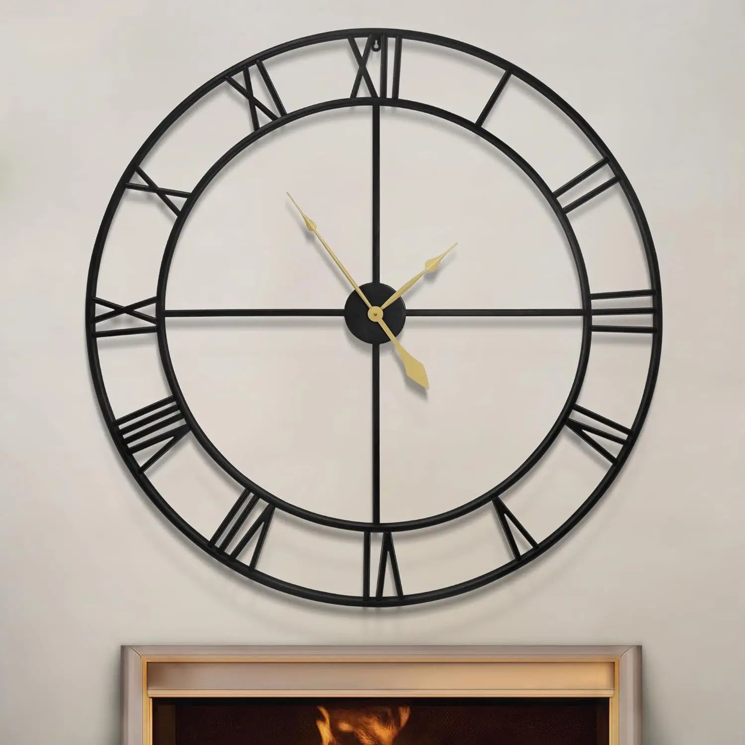 40 Inch Extra Large Modern Wall Clock Oversize Rustic Round Nearly Silent Non Ticking Battery Operated Black Metal Roman Numeral