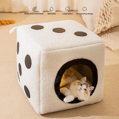 Winter Warm Cat Bed Dice Shape Foldable Cat House Cozy Kitten Lounger Cushion Soft Comfort Pet Deep Sleep Bed Pet Tent Cave Nest