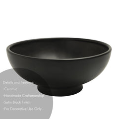 Durable Smooth Matte Black Round Ceramic 9.4" Decorative Bowl Hand Crafted Decorative Use Only Great Accent Piece