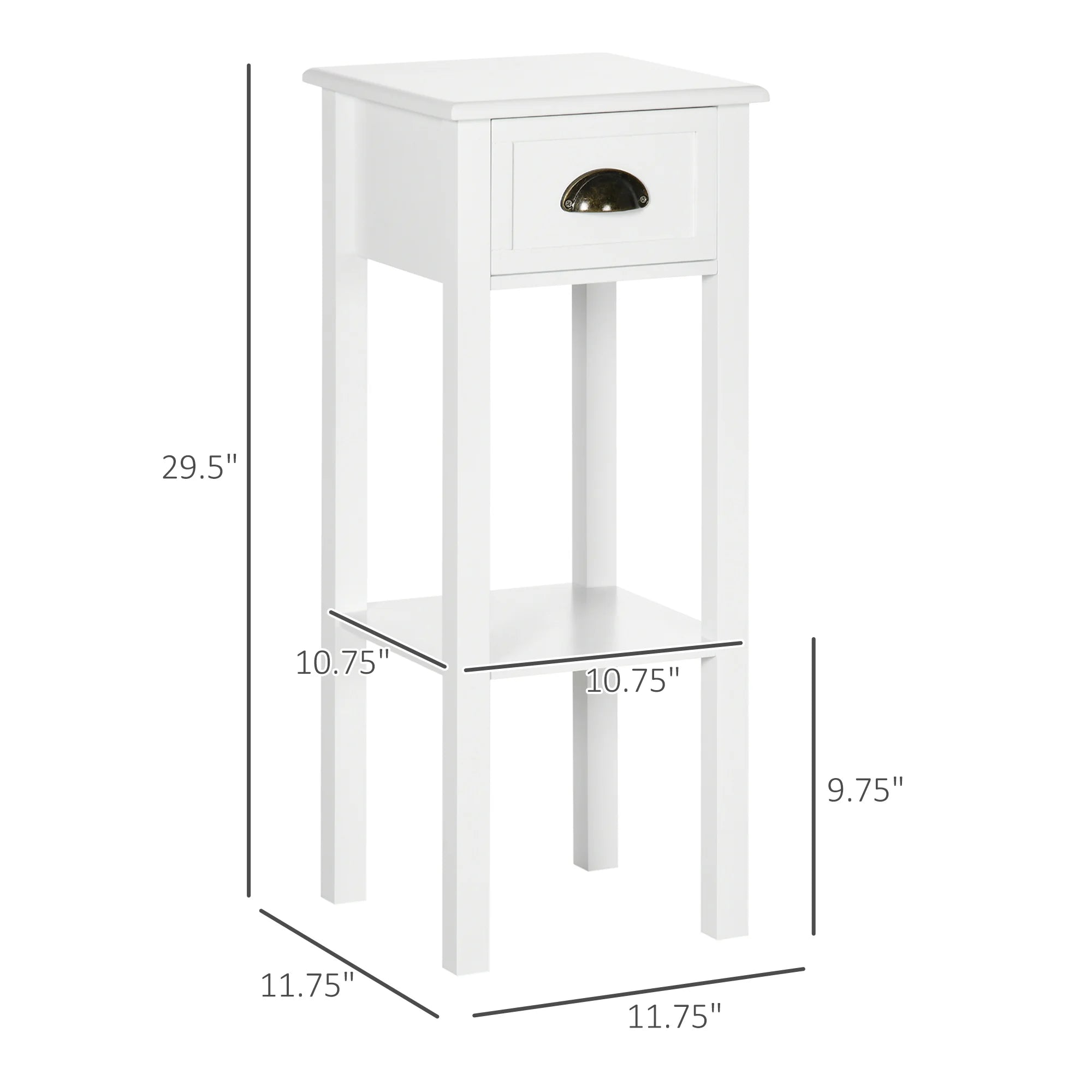 2-Tier End Accent Side Table with Drawer & Shelf for Living Room or Office, White