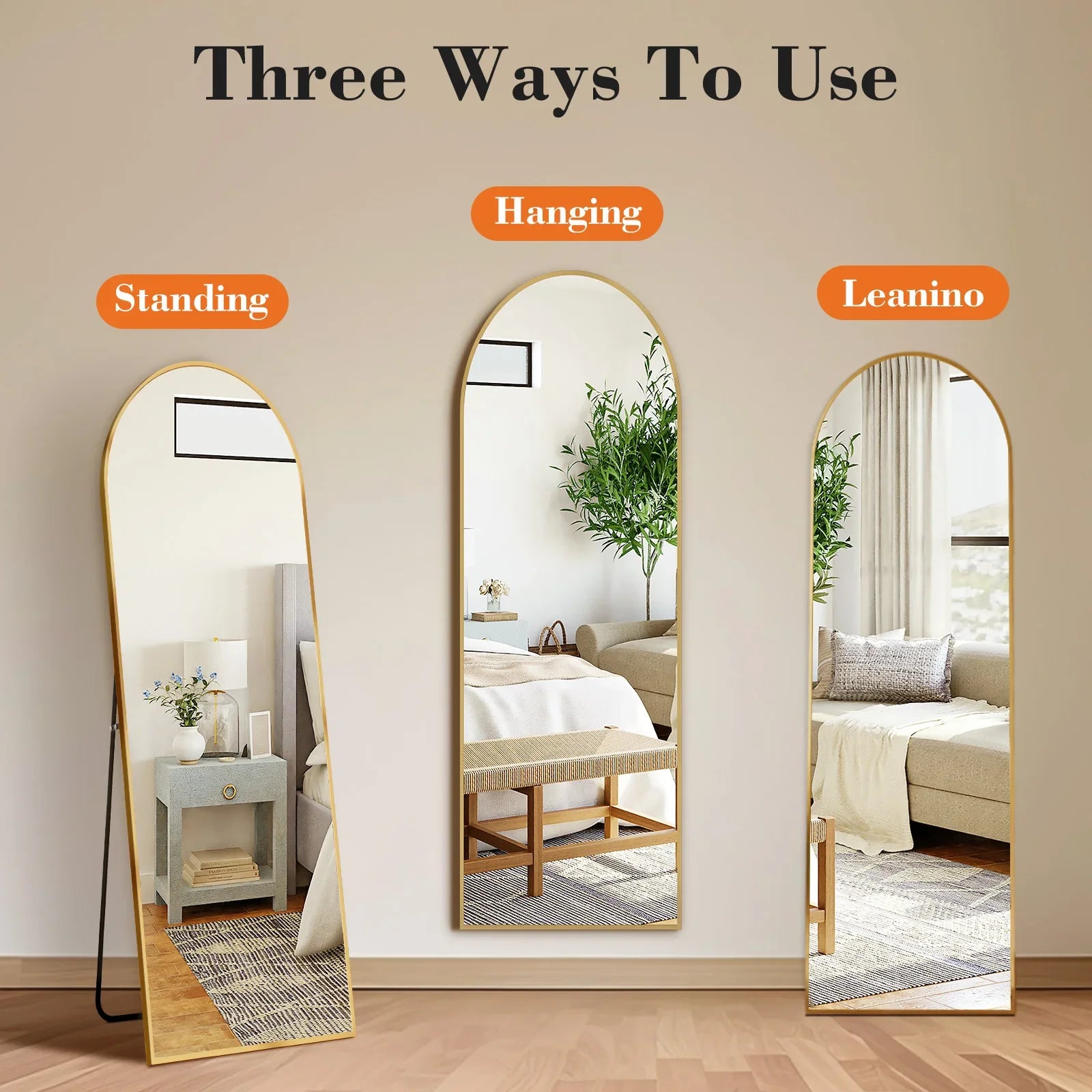 JHK Full Body Floor Mirror 59"x16" Standing Hanging or Wall-Mounted Mirrors with Stand Aluminum Alloy Frame For Living Room