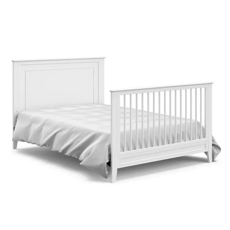 Solstice 5-In-1 Convertible Crib (White) – GREENGUARD Gold Certified, Converts to Toddler Bed and Full-Size Bed,