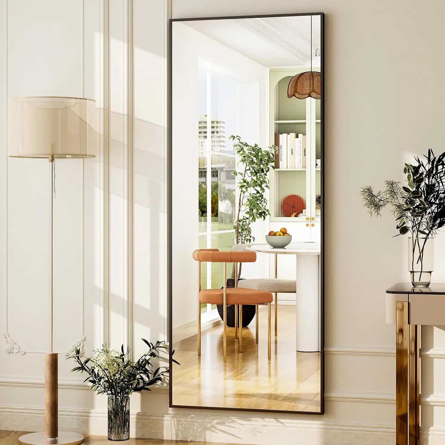 Floor Mirror Full Length Mirror - 21"x 64" Rectangle, Aluminum Frame Free-Standing Wall & Leaning