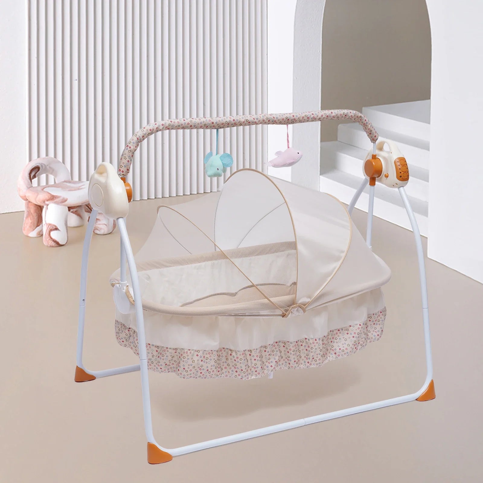 Electric Baby Cradle Auto Swing Rocker Cot Infant Sleeping Bed Swing Crib Kit Timer+Bluetooth Music+Mat+Pillow 5Gears Adjustable