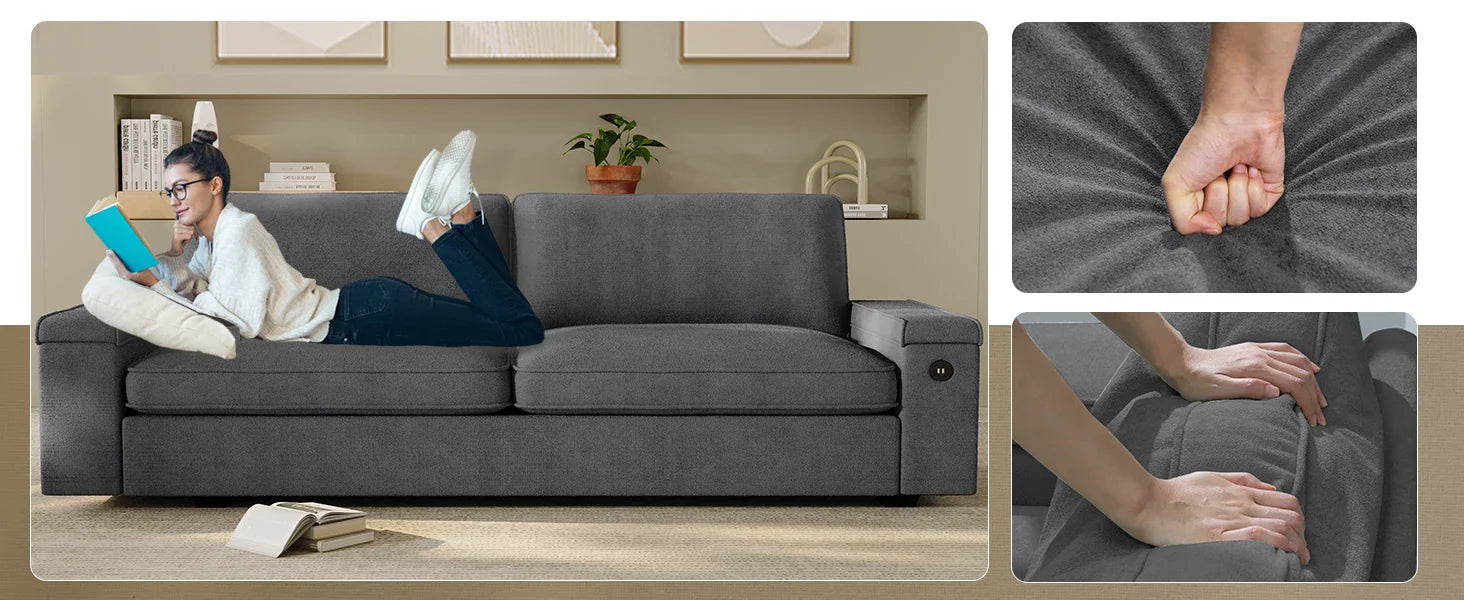 Modern Couch, Comfy Couches for Living Room, Oversized Loveseat Sofa, Deep Seat Sofa , Removable Sofa Cover(Dark Grey Chenille)