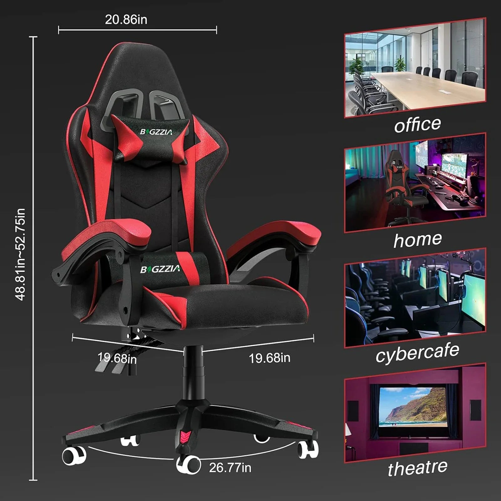 Ergonomic Gaming Chair Gamer Chairs with Lumbar Cushion + Headrest, Height-Adjustable Computer Office Chair for Girls, Boys