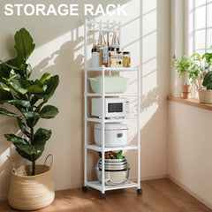 5 Tier Storage Shelves 110LBS Heavy Duty Shelving Unit Storage Rack w/Rolling Wheel for Laundry Bathroom Kitchen Garage