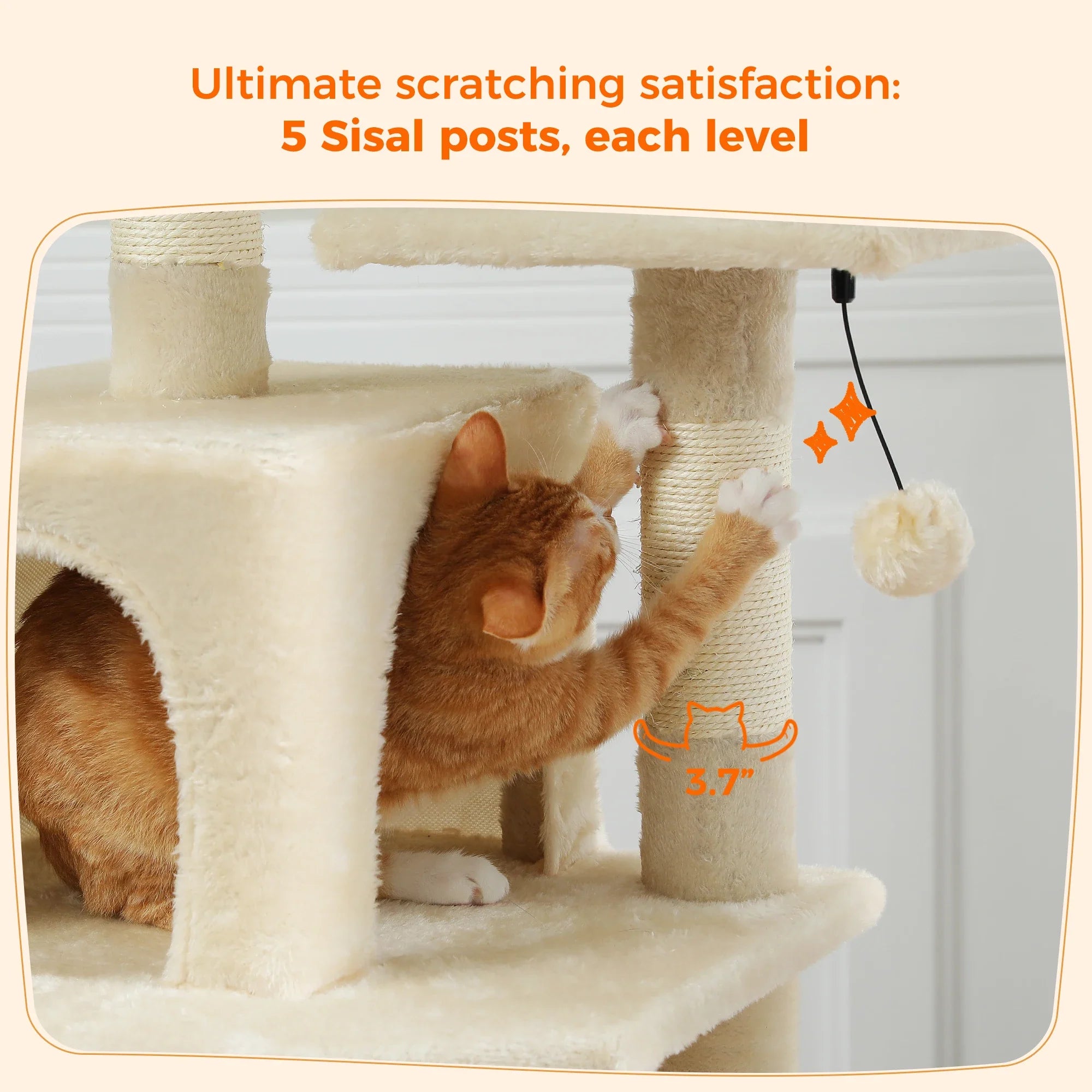 H184CM Large Cat Tower with Sisal Scratching Posts Spacious Condo Perch Stable for Kitten Multi-Level Tower Indoor Cozy Hummocks