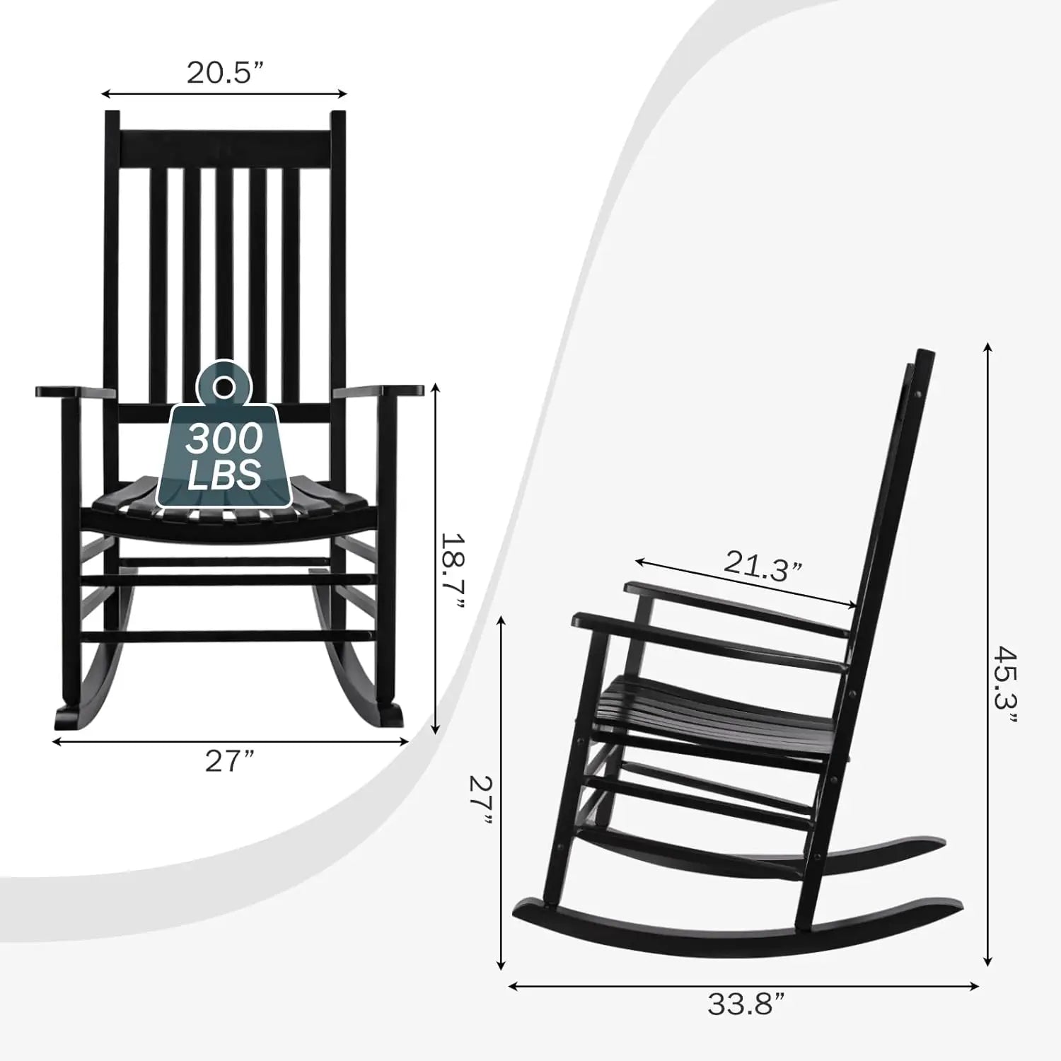 Wooden Patio Rocking Chair with High Back for Outdoor Indoor Garden Balcony,Porch Rocker