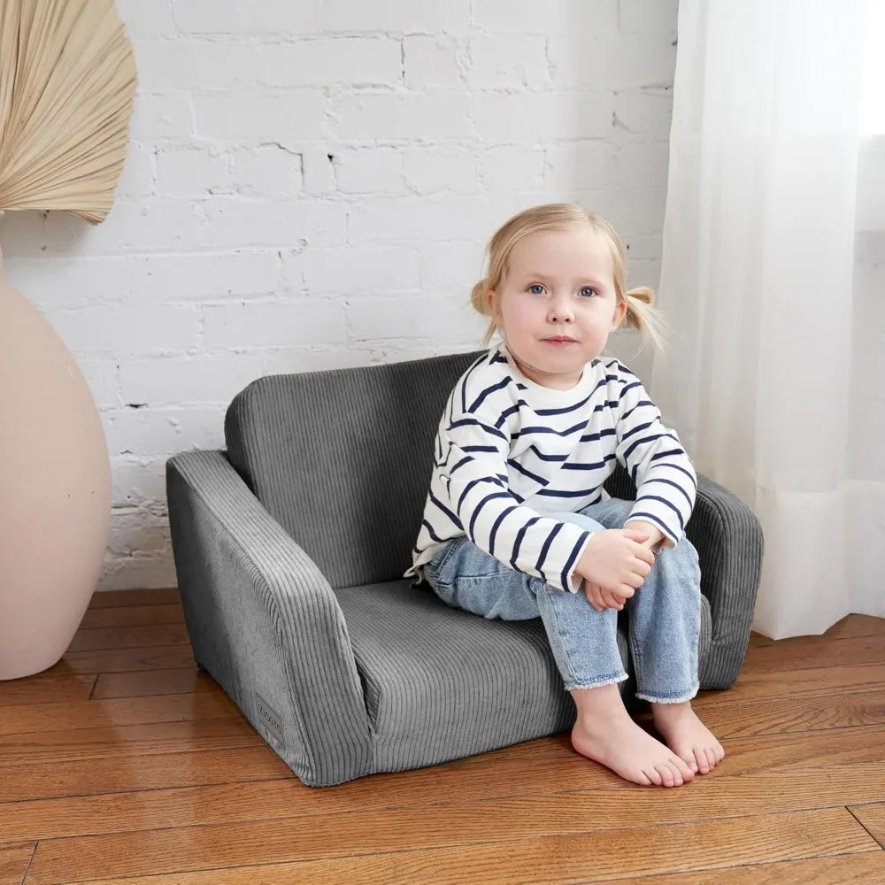 Comfy Kids Chair for Toddler - Stylish 2 in 1 Lounger Made of Memory Foam Easily Unfolds Into a Soft Baby Couch