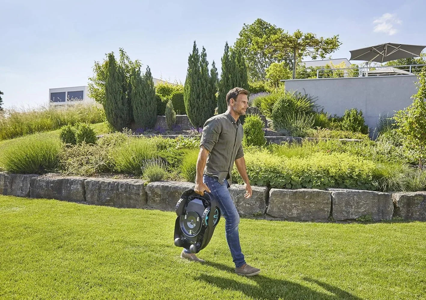 Automatic Robotic Lawn Mower, with Bluetooth App and Boundary Wire, for Lawns Up To 8100 Sq Ft,Grey