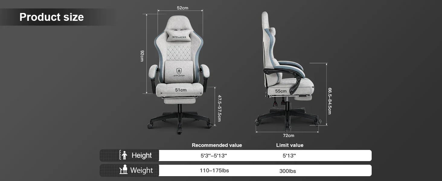 GTPLAYER Gaming Chair, Computer Office Chair with Pocket Spring Cushion, Linkage Armrests and Footrest, High Back