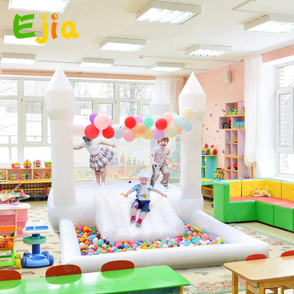 PVC Inflatable White Bounce House Professional Jumping Bouncy Castle Bouncer with Ball Pit&Air Blower For Kids Wedding Party