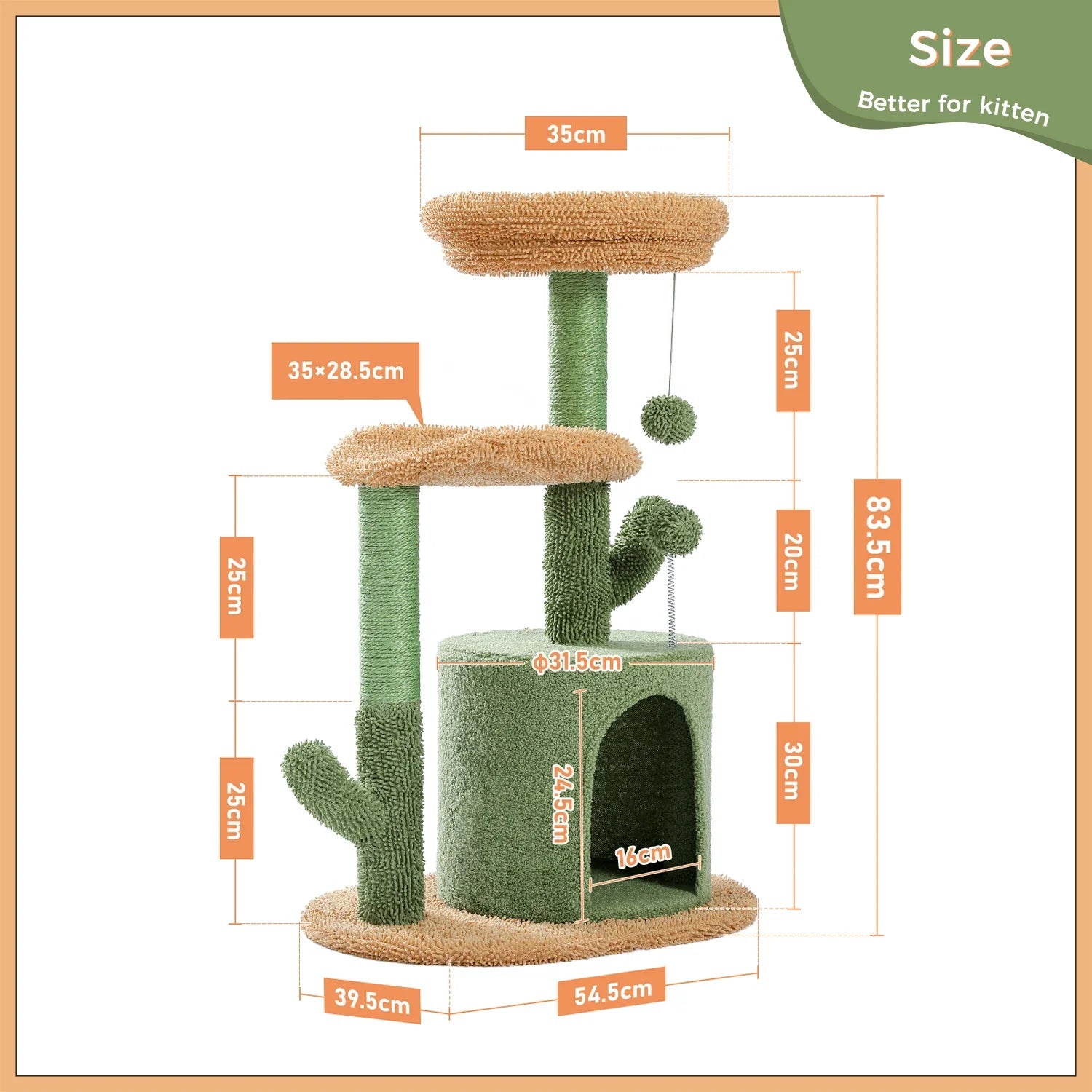 Festive Cat Scratching Post Cactus Tree Tower with Sisal Rope Cat Climbing Frame with Christmas Decoration