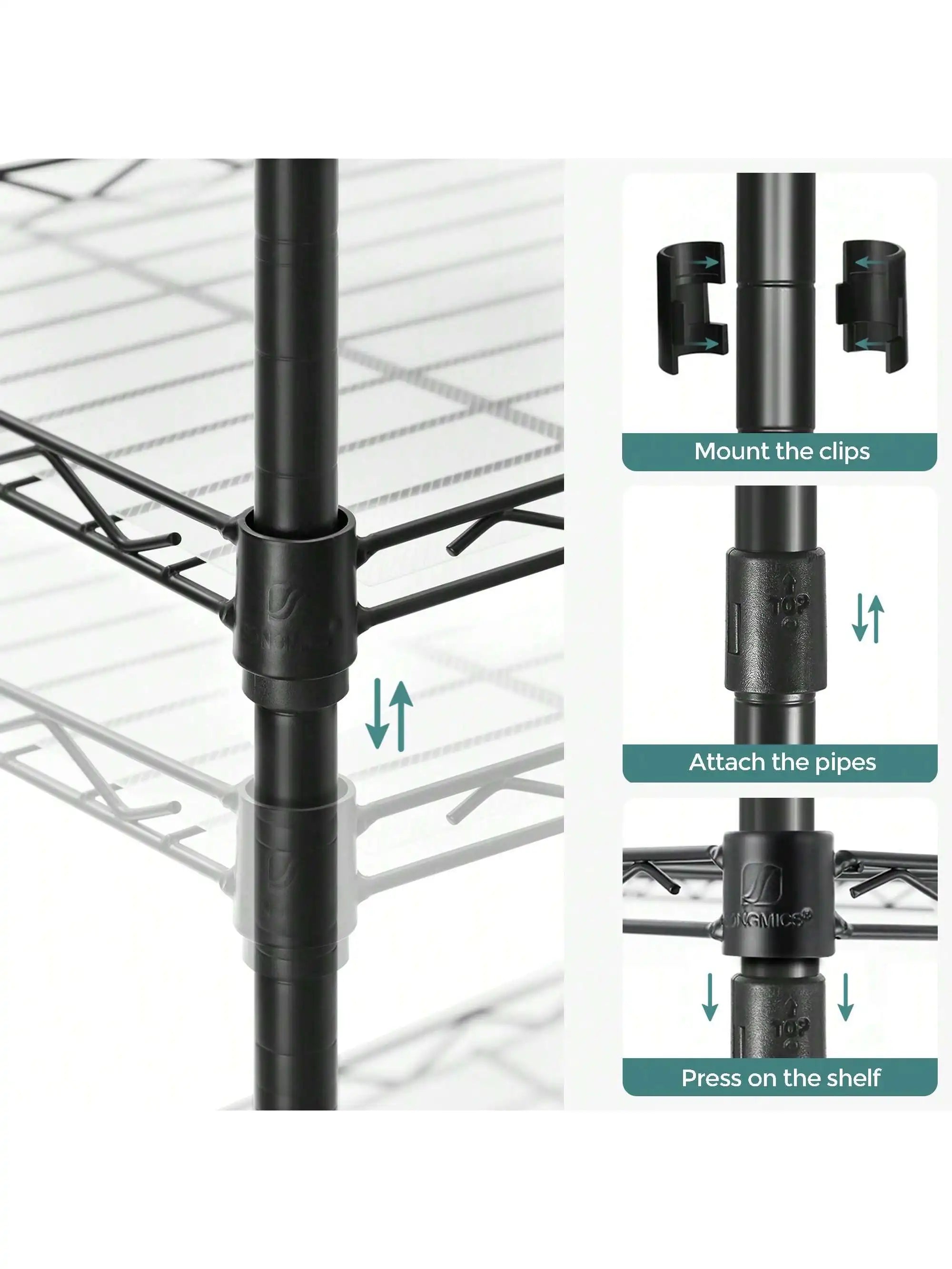 SONGMICS 5-Tier Storage Shelves, Wire Shelving Unit, Kitchen Metal Shelves, Storage Rack With Adjustable Shelves, Shelf Liner