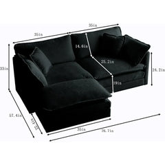 Deep Seat Sectional Sofa, Comfy Cloud Couch Loveseat with Ottoman, 76.7" Modern Chenille Upholstered Modular Sofa L Shaped Couch