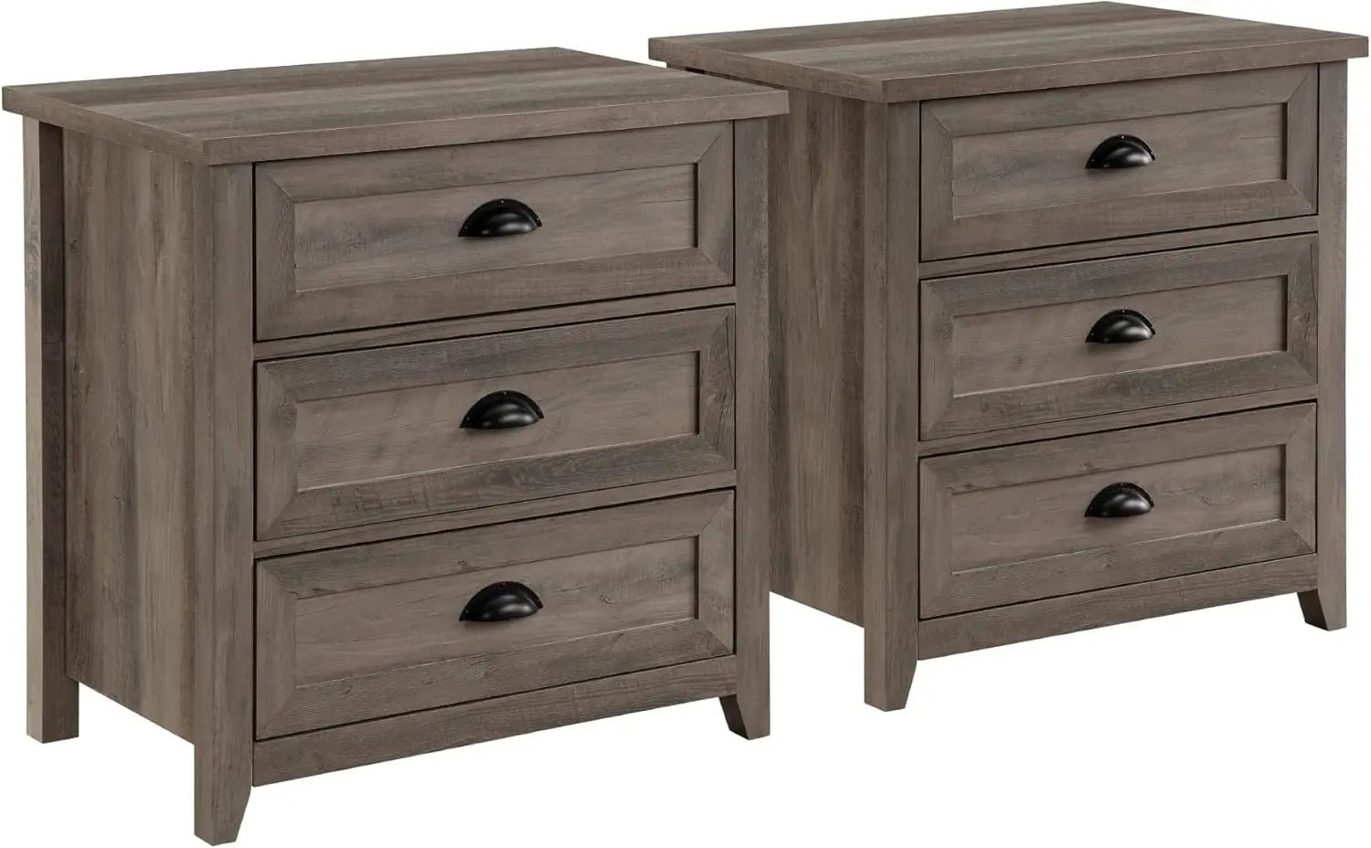 2-Piece Nightstand, Modern Farmhouse 3 Drawer Framed Nightstand with Half-Moon Handles, White Oak End Table for Bedroom