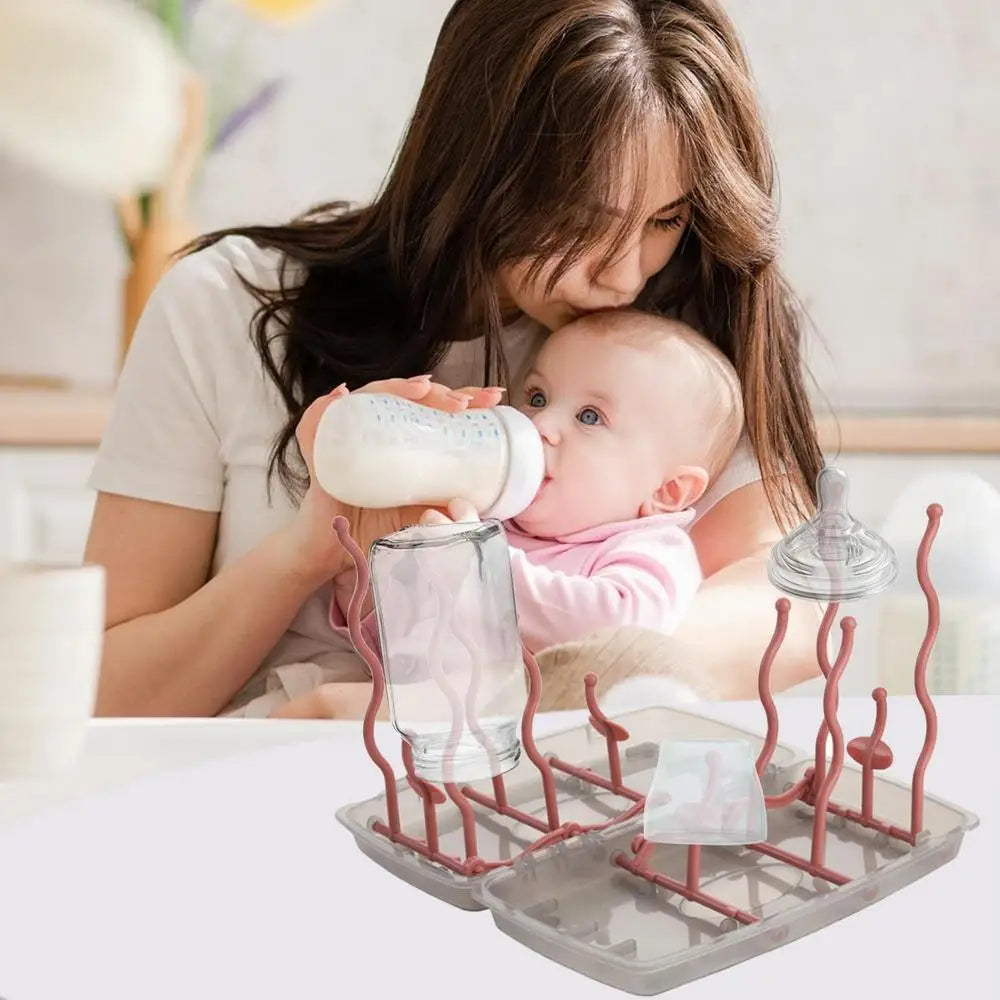 Portable Baby Feeding Bottle Drying Rack Baby Pacifier Feeding Cup Storage Holder With Removable Drip Tray Cleaning Accessories