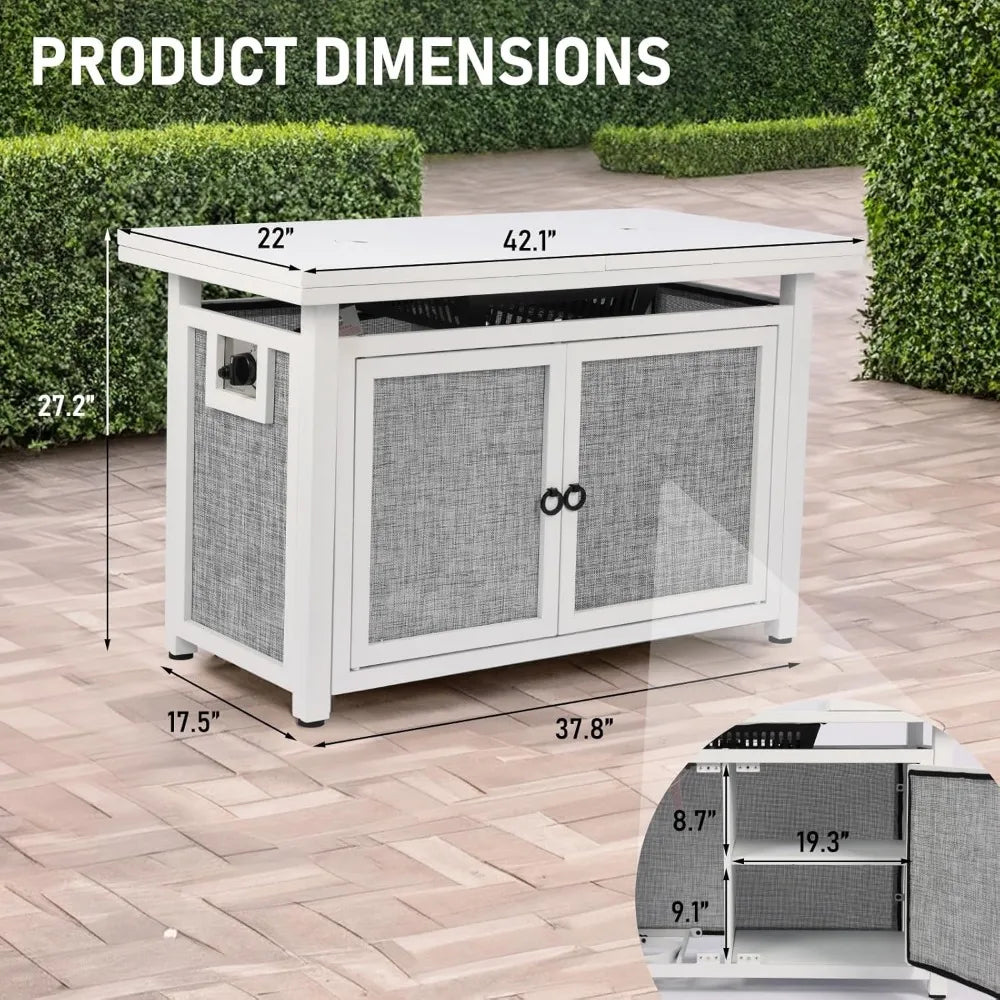 42 Inch Propane Pit Table, Rectangular Gas Pit Table with Detachable Tabletop, Storage Rack, Tempered Glass, and Rain Cover