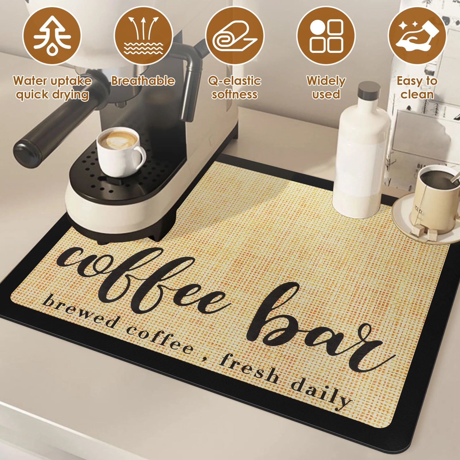 Coffee Countertop Drain Pad Non-slip Dish Drying Mats Quick Dry Tableware Placemat For Coffee Bar Kitchen Counter Accessories