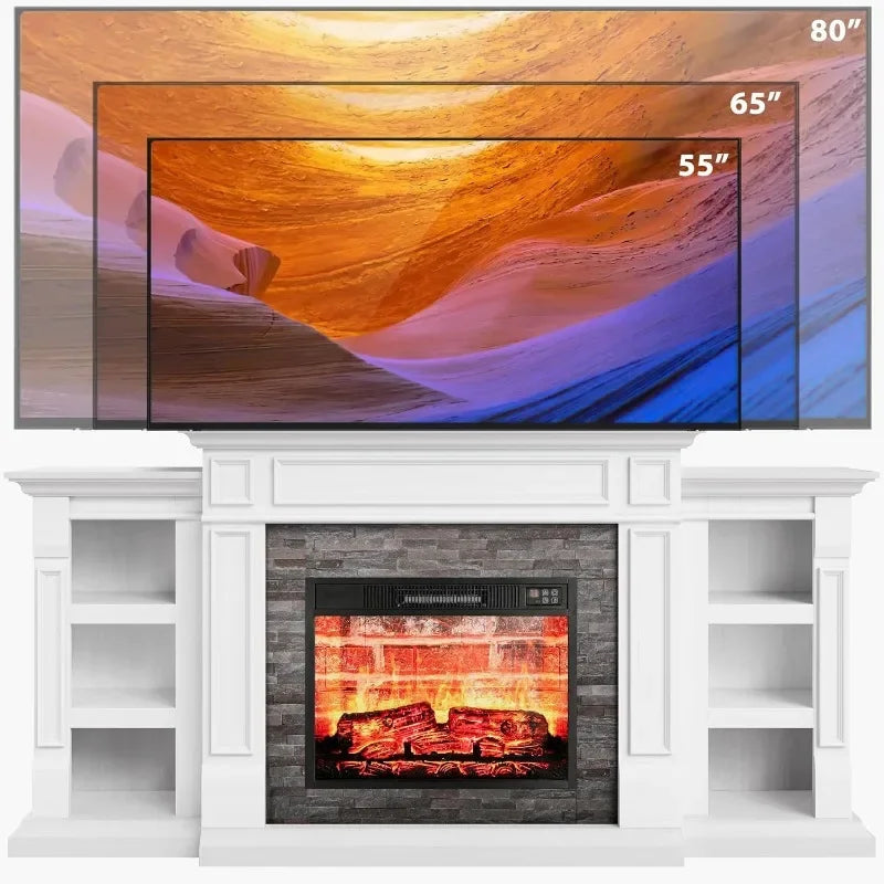 70" Electric Fireplace with Mantel, Fireplace TV Stand for TVs Up to 80 Inch, Farmhouse Entertainment Center with Storage