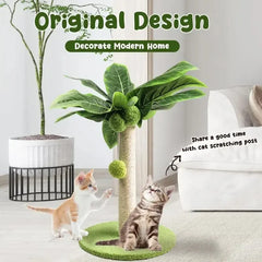 Cat Scratching Post with Hanging Balls, Natural Sisal Rope Scratch Post Tree Kitten Interactive Toy with Wooden Track Ball