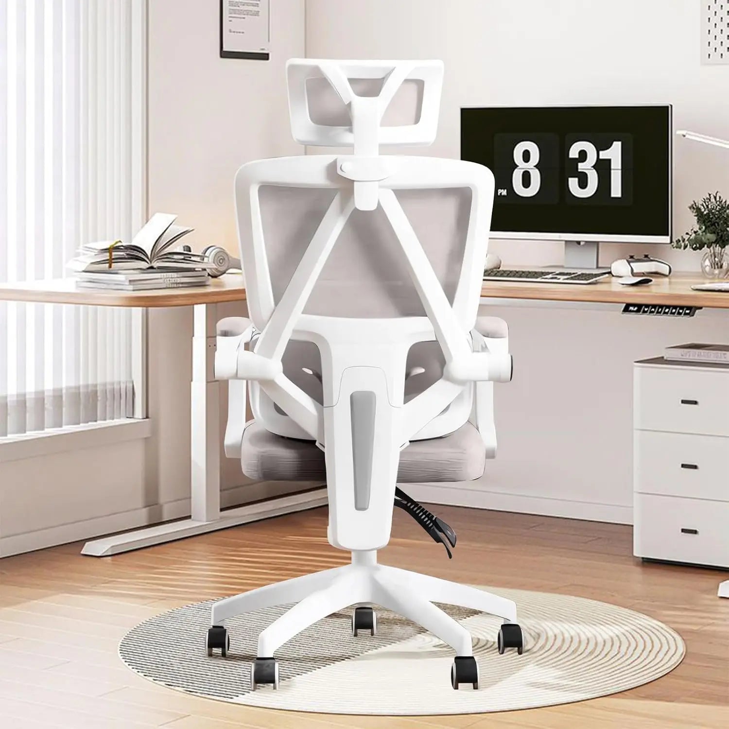 Ergonomic Home Office Chair Work Swivel Chairs with Wheels, Breathable Mesh Back Gaming Chair Adjustable Headrest