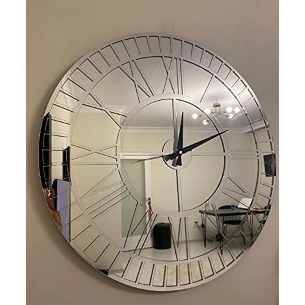 Mirror Wall Clock Real Silver Mirror Wall Clock,Modern Clocks for Wall, Big Clock Silent Non Ticking,Home Decor