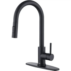 Tohlar Black Kitchen Faucets with Pull-Down Sprayer Single Handle Kitchen Faucet, Modern Stainless Steel Kitchen Sink