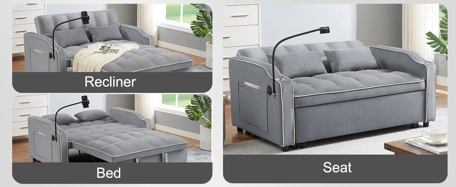 Sofa Bed, 3-in-1 Sofas Bed with USB Port and Ashtray and Rotating Cell Phone Holder and Storage Pouch, Sofa Sleeper