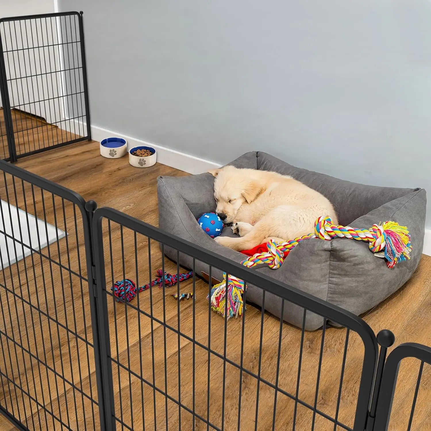 Dog Playpen Designed for Indoor Use, 40" Height for Large Dogs, Black Patented, Heavy Duty Metal Portable Dog Pens Fences