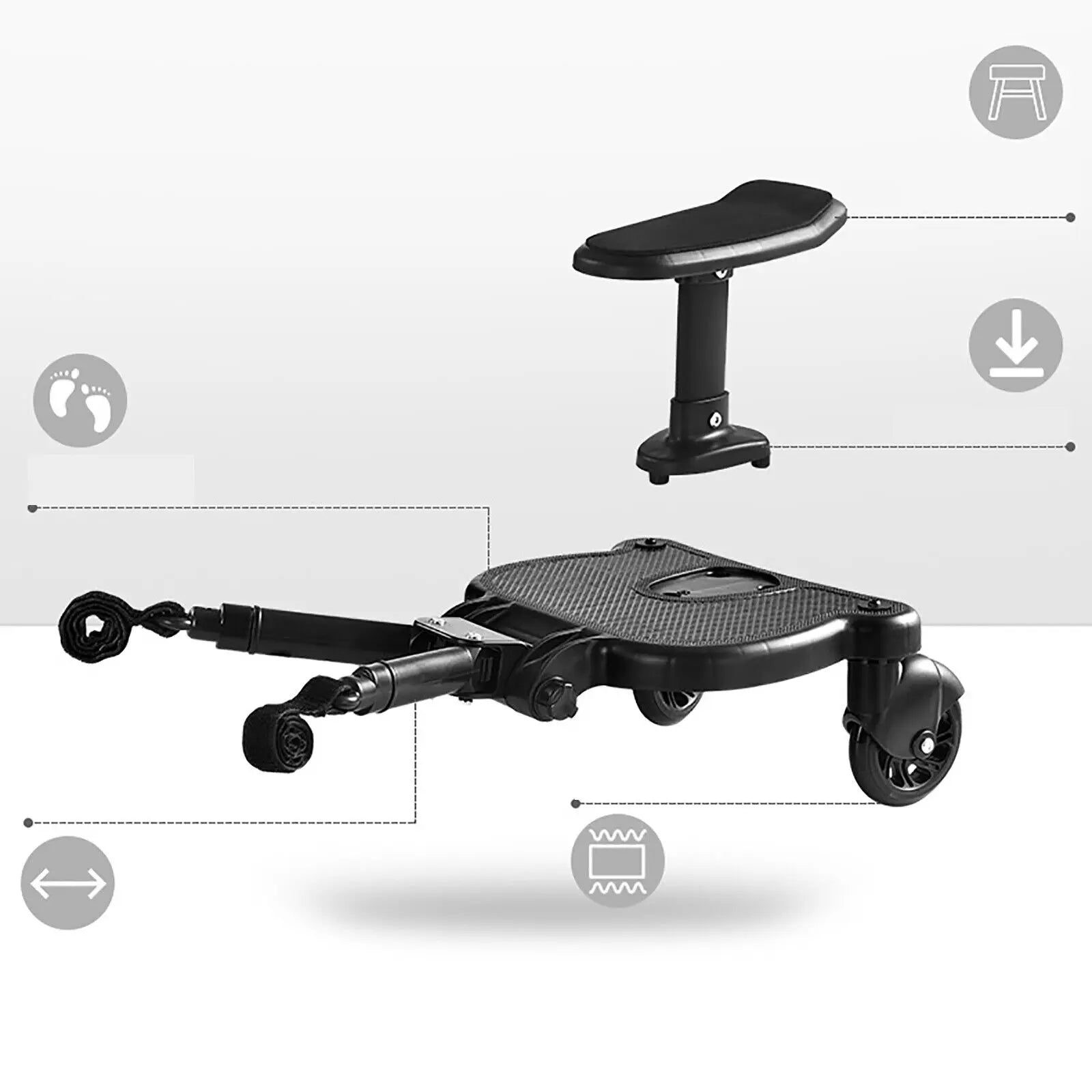 Trolley Auxiliary Pedal Integrated Board Universal 2in1 Stroller Ride Board Buggy Wheeled Board Seat Pedal Portable