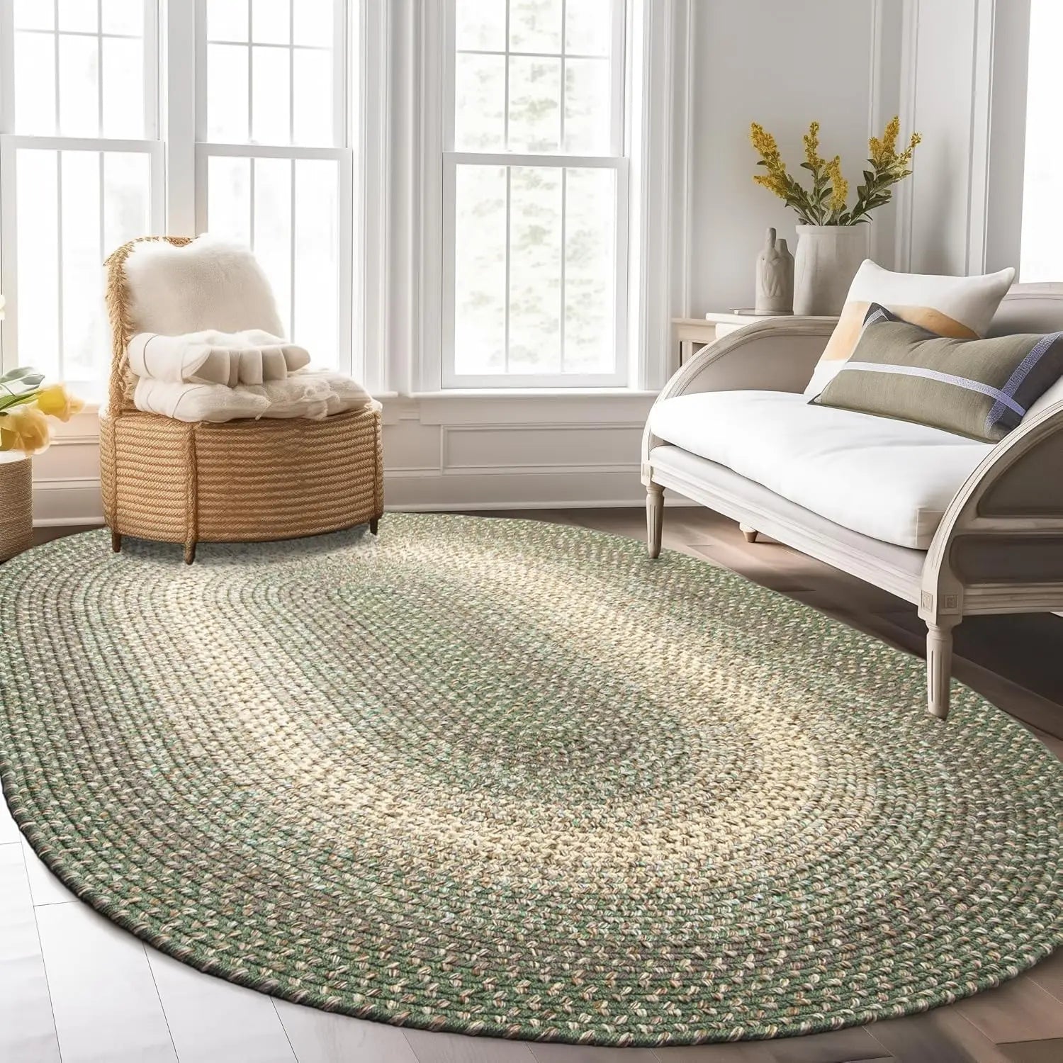 Braided Rugs 10x13 Farmhouse Kitchen Rug Ridgewood Braided Rug for Living Room  Reversible Indoor/Outdoor  Made in USA