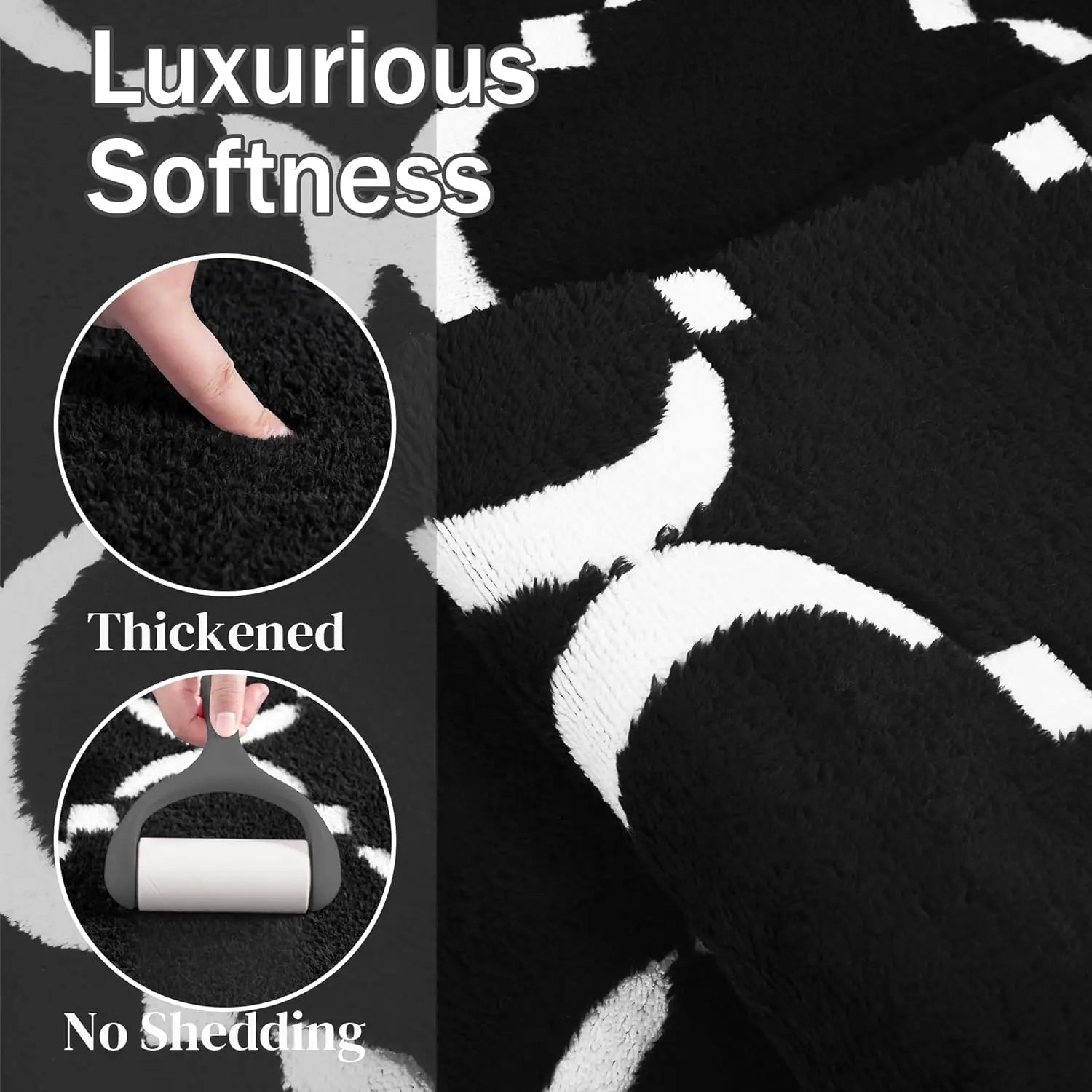 Large Shag Area Rug Memory Foam Living Room Rug 6x9 Feet, Black Plush Geometric Bedroom Rug, Indoor Carpet for Kids Room Decor