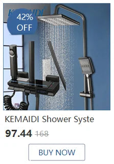 KEMAIDI Matte Black Rainfall Shower Faucet Set Single Lever Bathtub Shower Mixer Faucet & Storage Shelf  Shower Mixer Water Tap