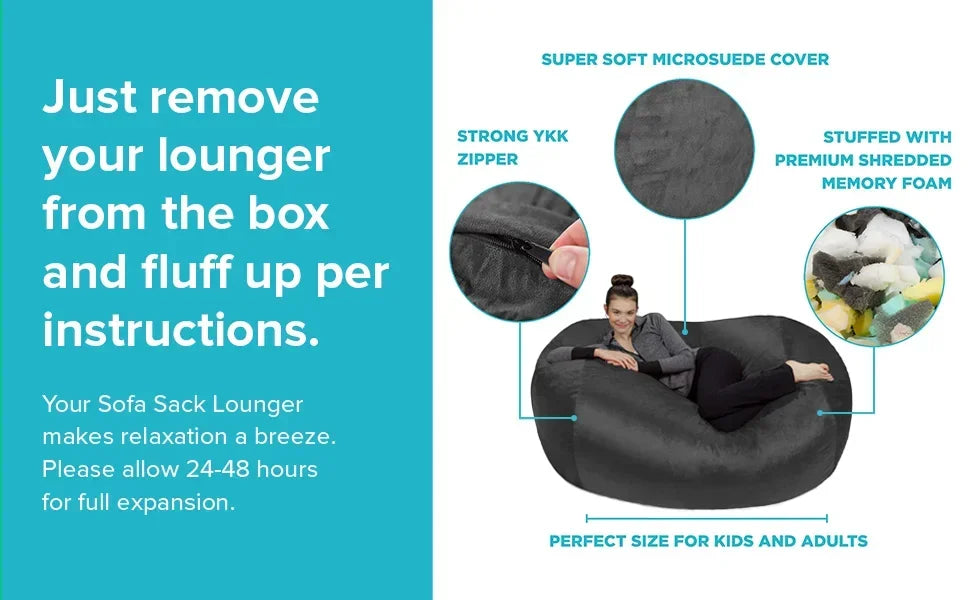 - Plush Bean Bag Sofas with Super Soft Microsuede Cover - XL Memory Foam Stuffed Lounger Chairs for Kids, Adults, Coup