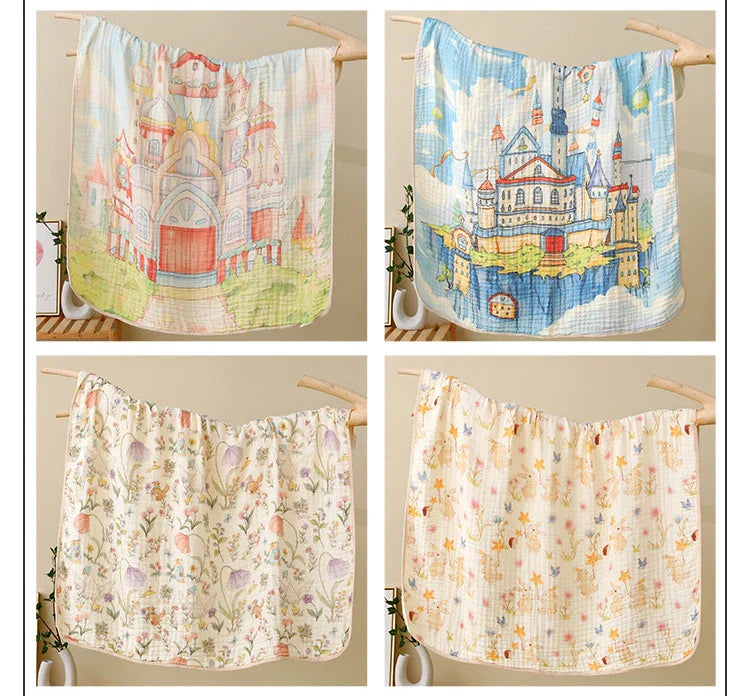 Double Crepe Baby Blankets Newborn Muslin Cotton Gauze Quilt Print Swaddle Blanket Kids Bedding Stroller Cover