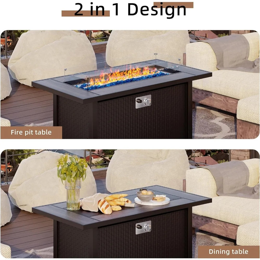 Shunchi-Propane Fire Pit Table with Glass Window Protector, Outdoor, 50,000 BTU Steel Gas, 45 in